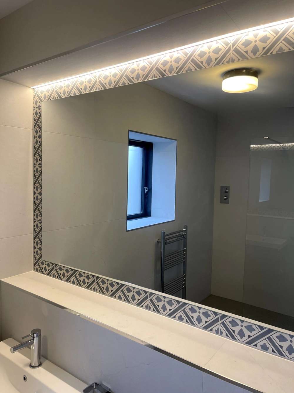 LED Lit Mirror on Decor Tile