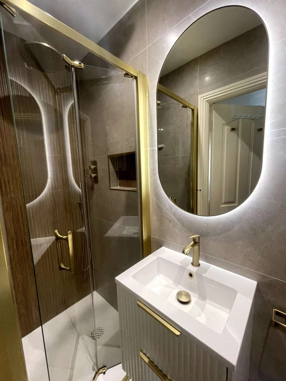 Flair Ili Shower Door - 90cm - Brushed Brass