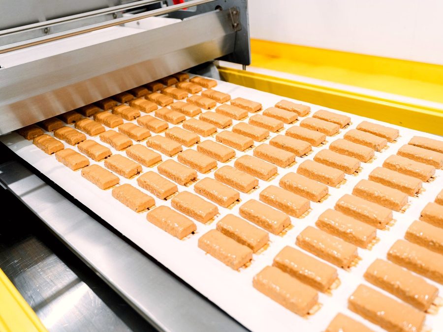 Rows of peanut butter bars on the Core Craft production line