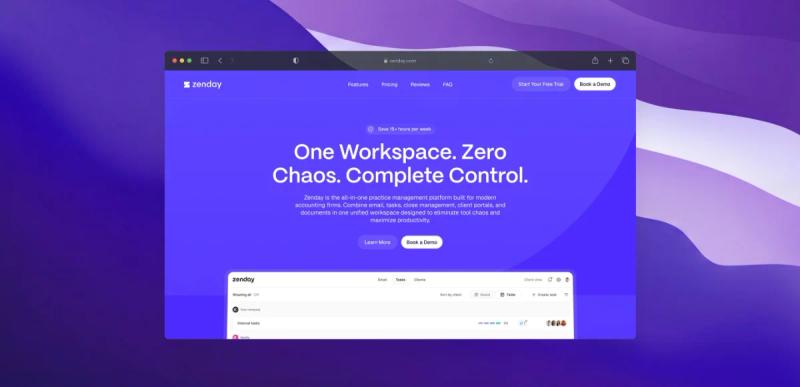 The Zenday web app in a browser window on a purple background.