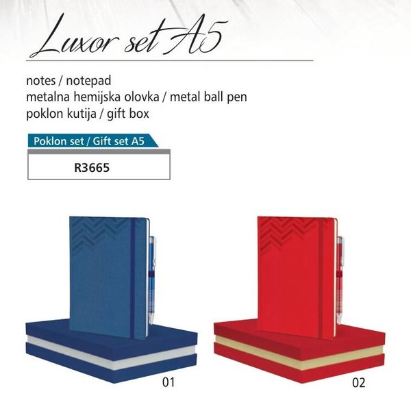 LUXOR SET A5 notes, metalna olovka, kutija