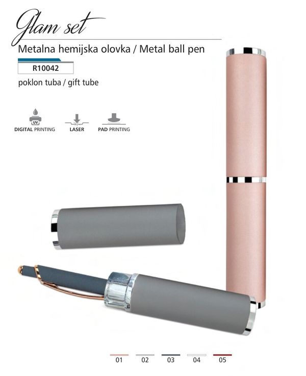 SET GLAM - METALNA HEMIJSKA OLOVKA U TUBI ROSE SILVER