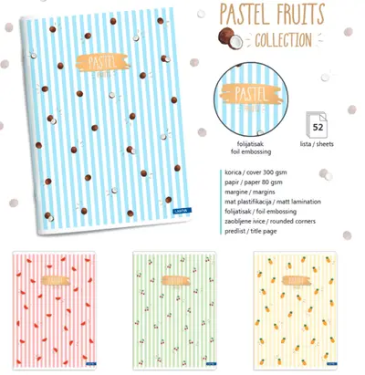 SVESKA A5 MP 52L LATAJN LASTVA PASTEL FRUITS