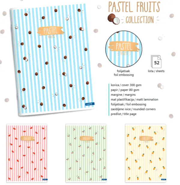 SVESKA A5 MP 52L LATAJN LASTVA PASTEL FRUITS