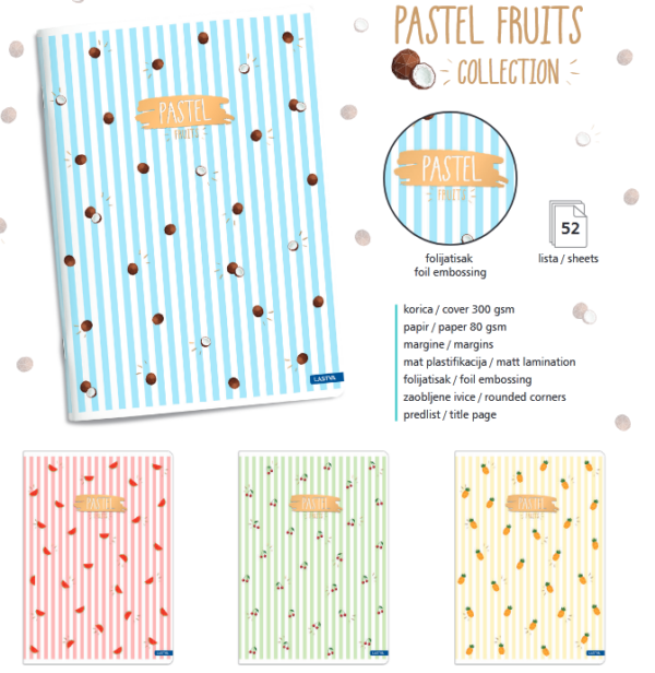 SVESKA A5 MP 52L LATAJN LASTVA PASTEL FRUITS