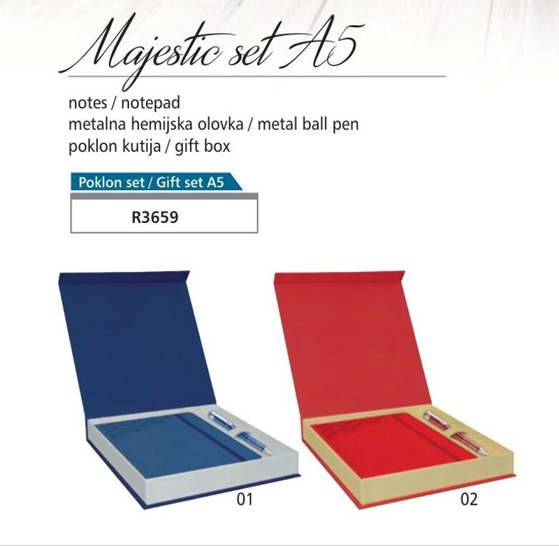 MAJESTIC SET A5 notes, metalna olovka, kutija