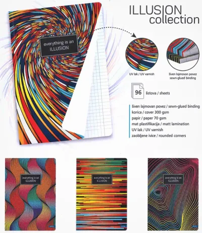 SVESKA A4 MP 100L DIKTO SPIRALA LASTVA ILLUSION