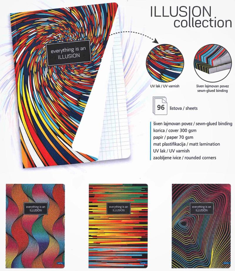 SVESKA A4 MP 100L DIKTO SPIRALA LASTVA ILLUSION