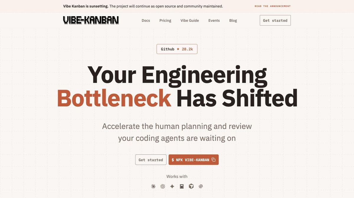 Vibe Kanbanの公式サイトのトップページ
