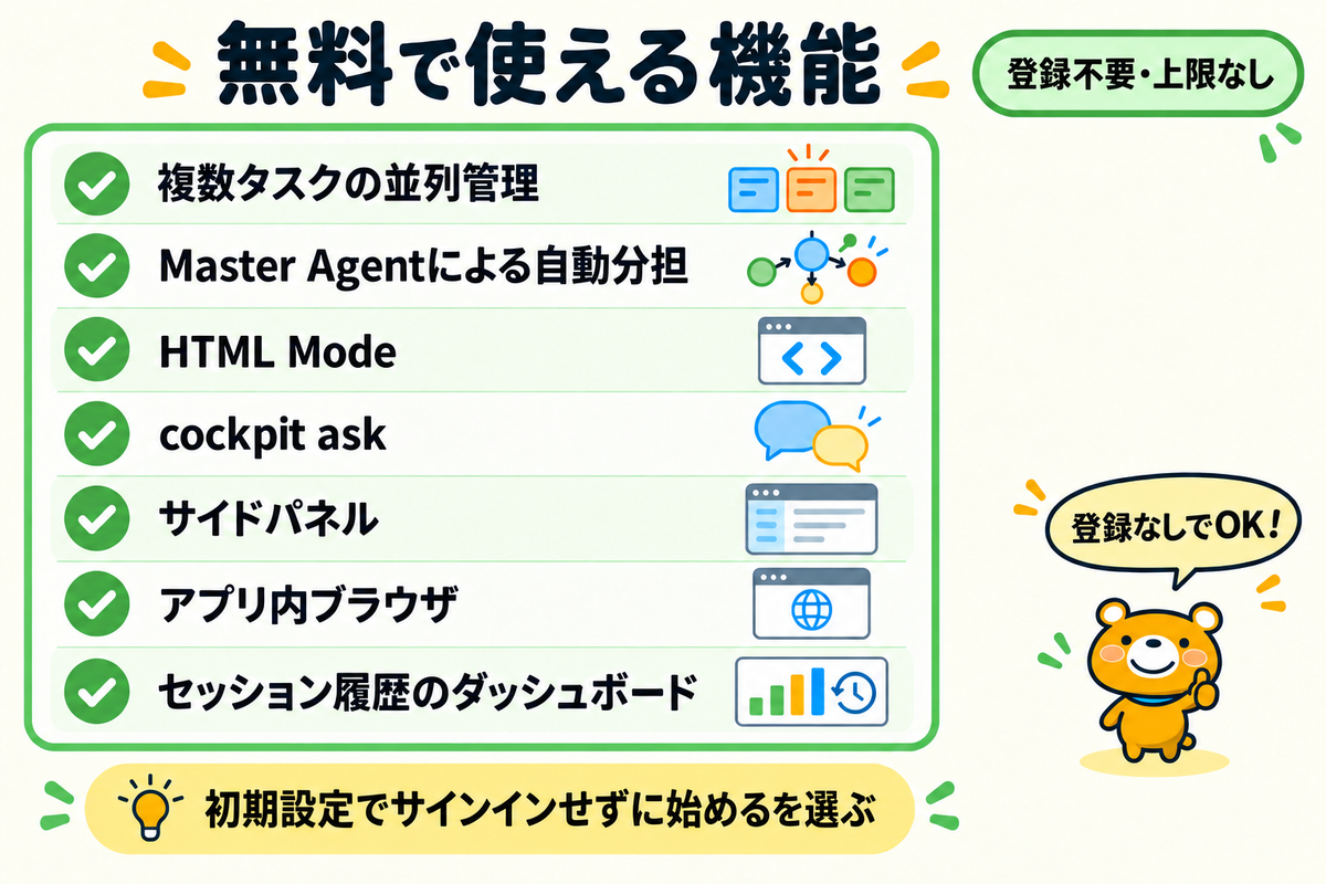 AGI Cockpitで無料で使える機能の一覧