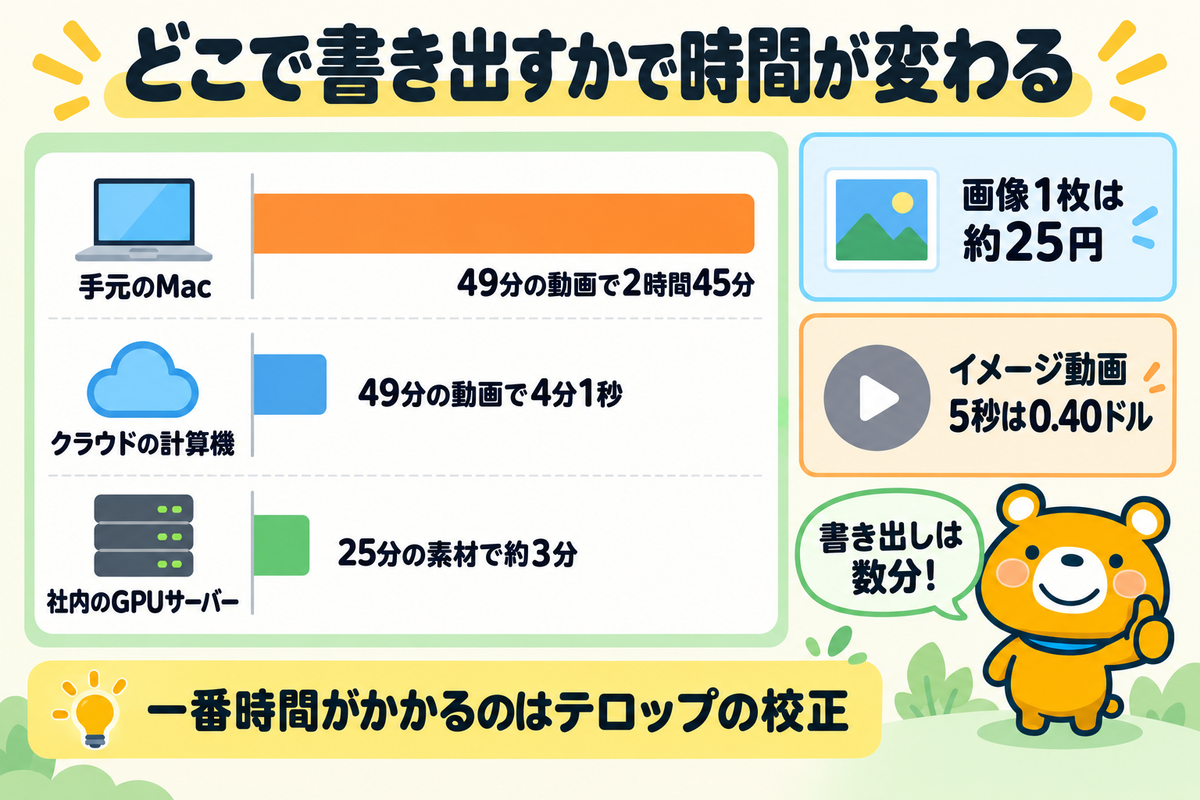 Claude Codeの動画編集にかかる書き出し時間と費用の図解