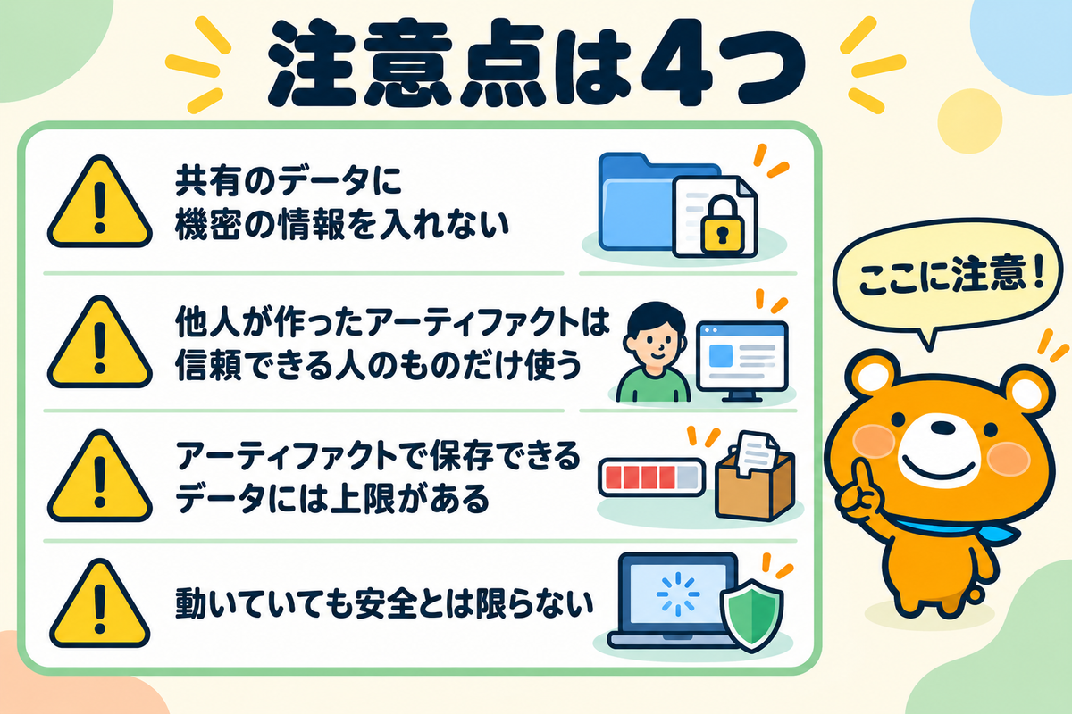 Claudeでアプリを作るときの注意点4つを示す図解