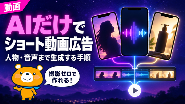 AIだけでショート動画広告を作る方法を解説する記事のアイキャッチ