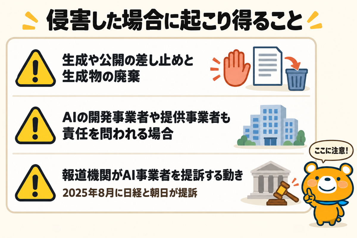 著作権を侵害した場合に起こり得ることを示す図解