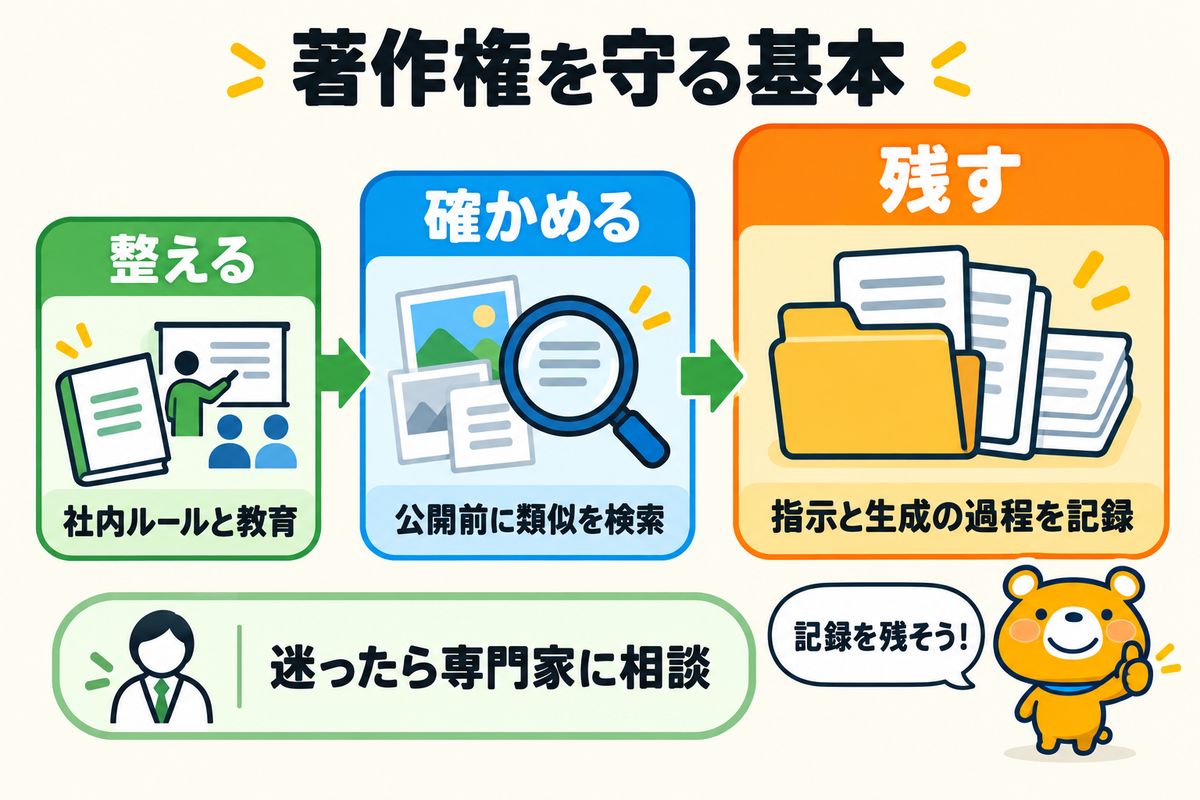生成AIの著作権を守る基本をまとめた図解