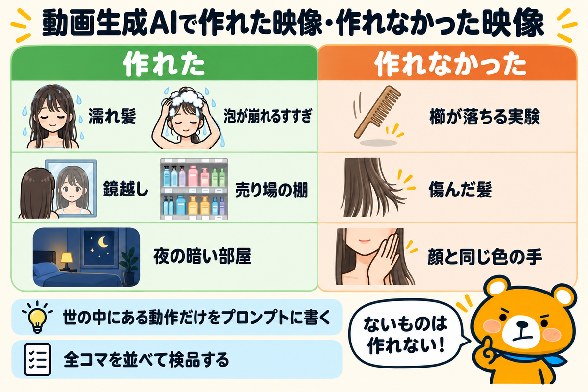 動画生成AIで作れた映像と作れなかった映像の図解