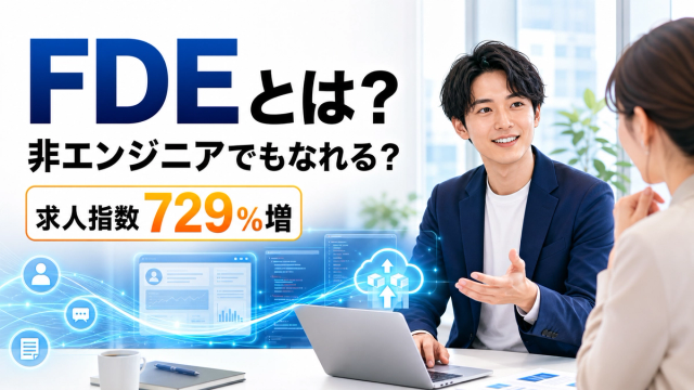 FDEとは何か、非エンジニアでもなれるか、求人指数729%増という論点を示すアイキャッチ