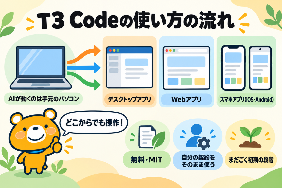 T3 Codeで操作できる画面の図解