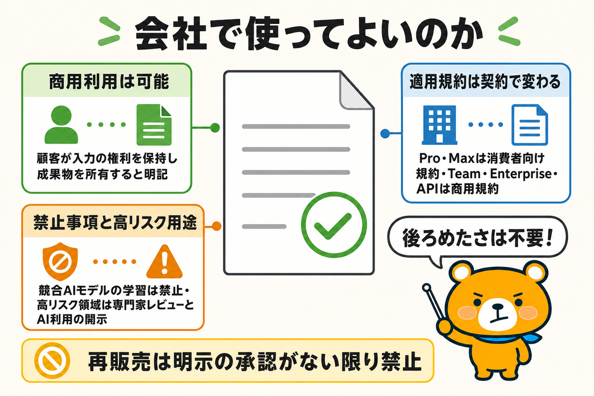 Claude Codeの商用利用が規約上認められることを示す図解