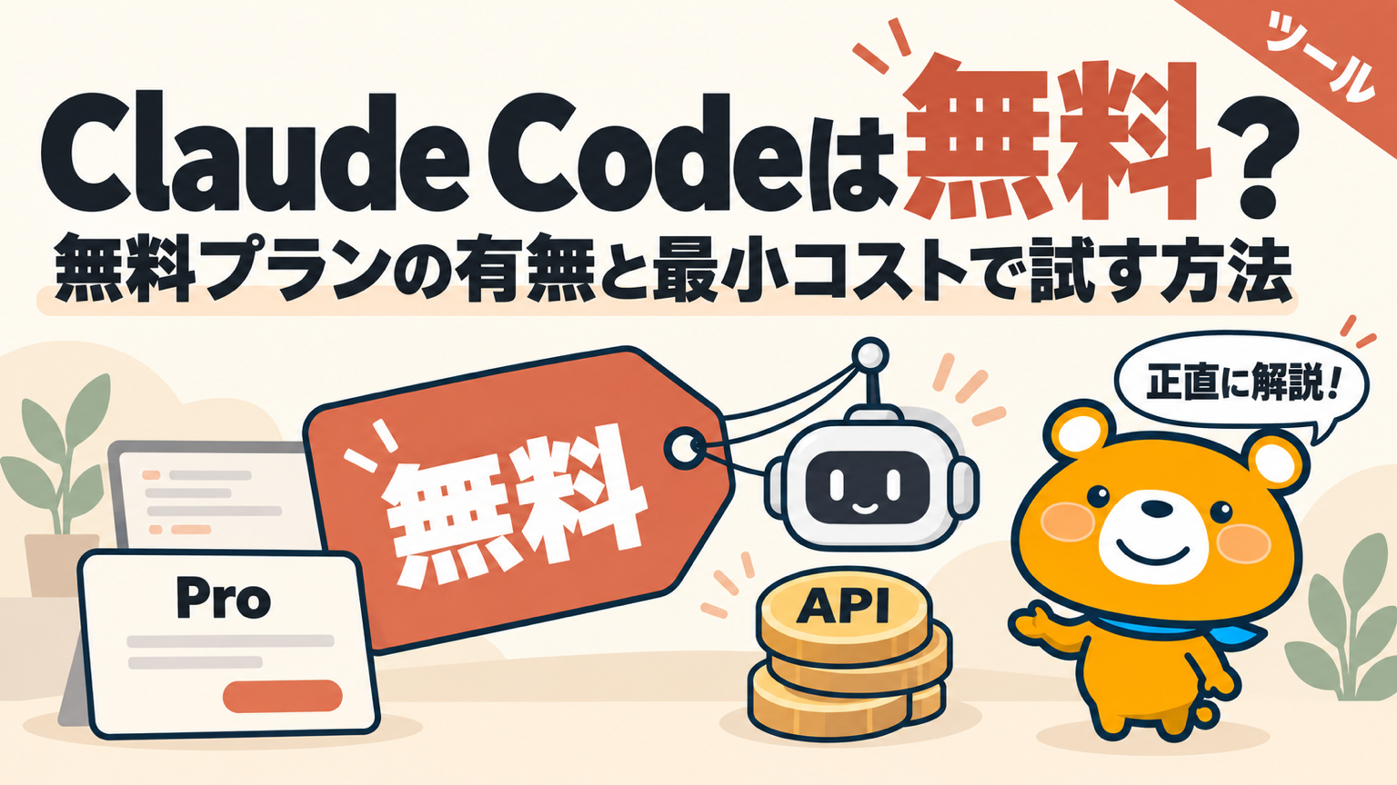 Claude Codeが無料で使えるのかを解説するアイキャッチバナー