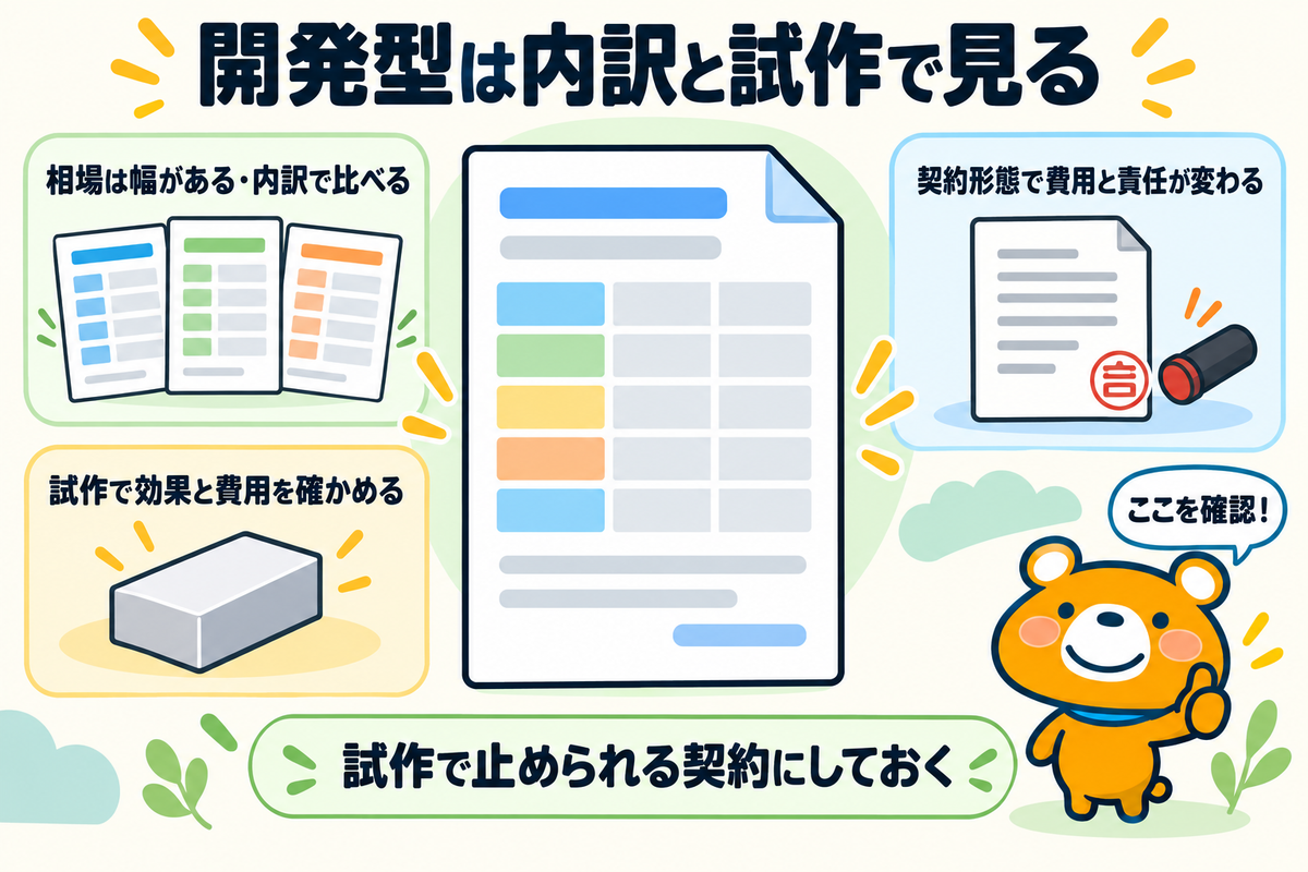 連携型・開発型の見積もりの見方3つを示す図解