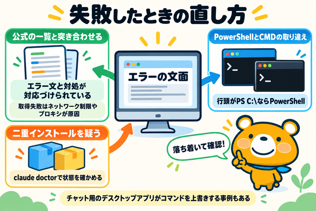 インストール失敗時の切り分けを示す図解