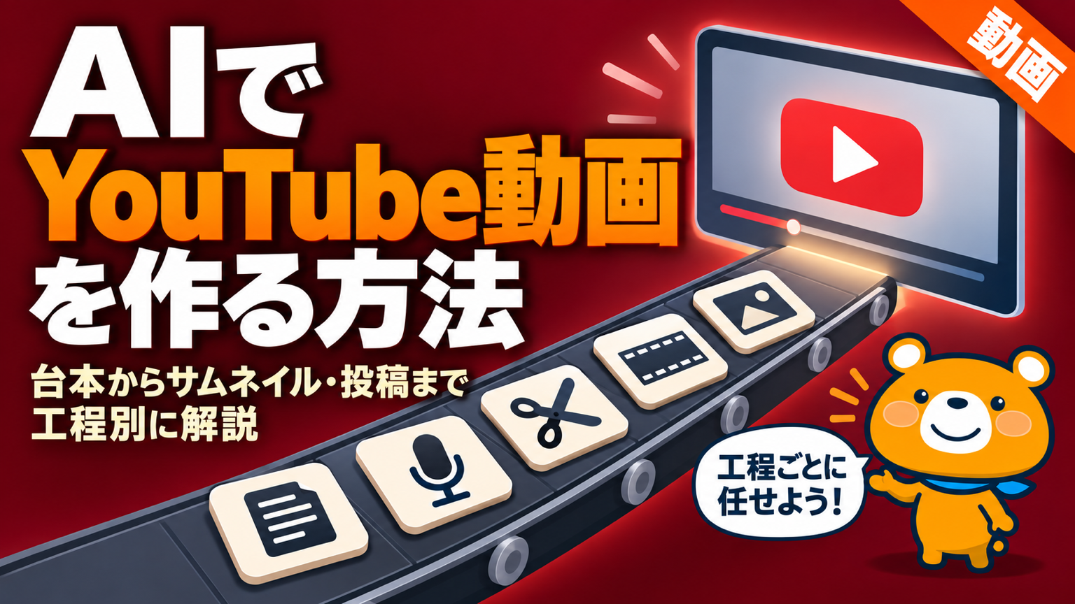AIでYouTube動画を作る方法を工程別に解説する記事のアイキャッチ