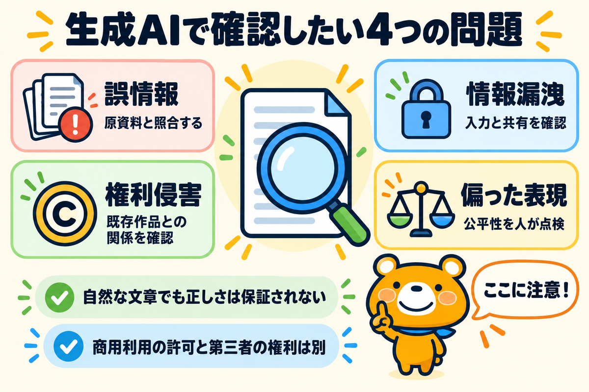 生成AIの出力と情報の扱いに関する4つの問題点