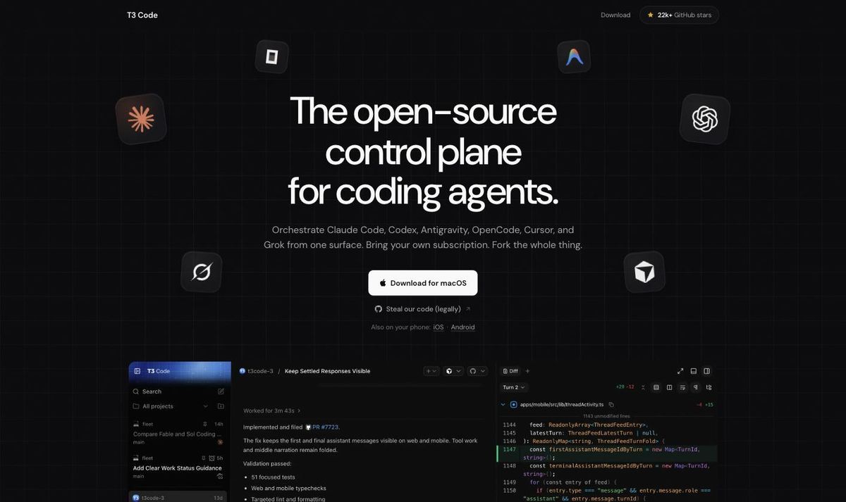 T3 Codeの公式サイトのトップページ