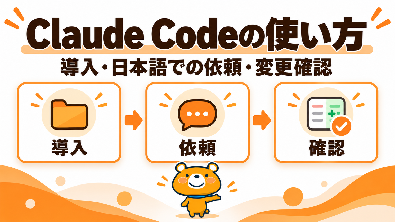 Claude Codeの使い方を導入から変更確認まで案内するアイキャッチ