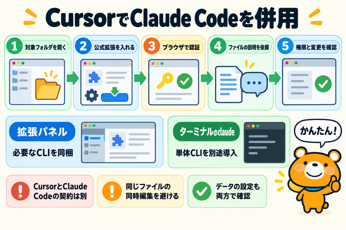 CursorにClaude Codeの公式拡張を入れる手順の図解