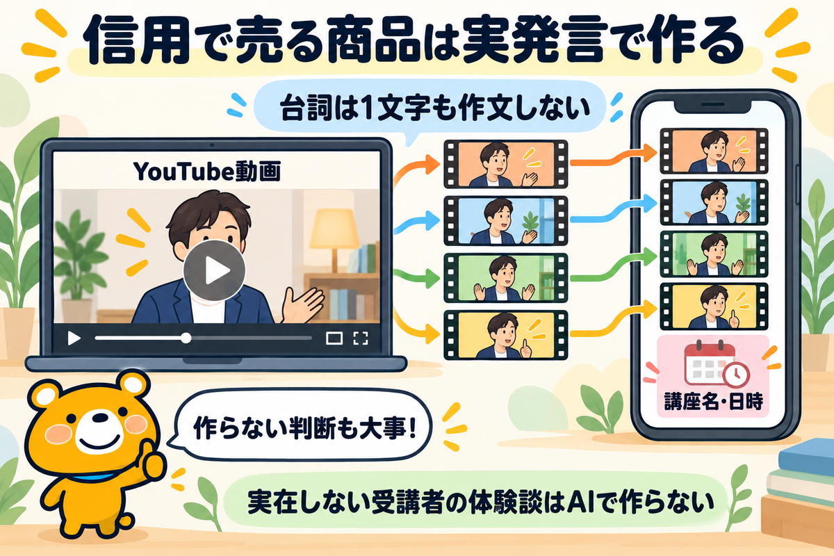 本人の信用で売る商品の広告を実発言で作った例の図解