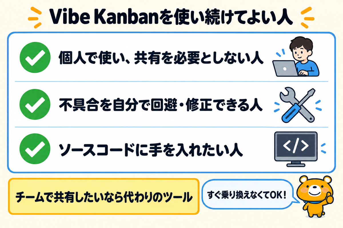 Vibe Kanbanを使い続ける選択が合う人