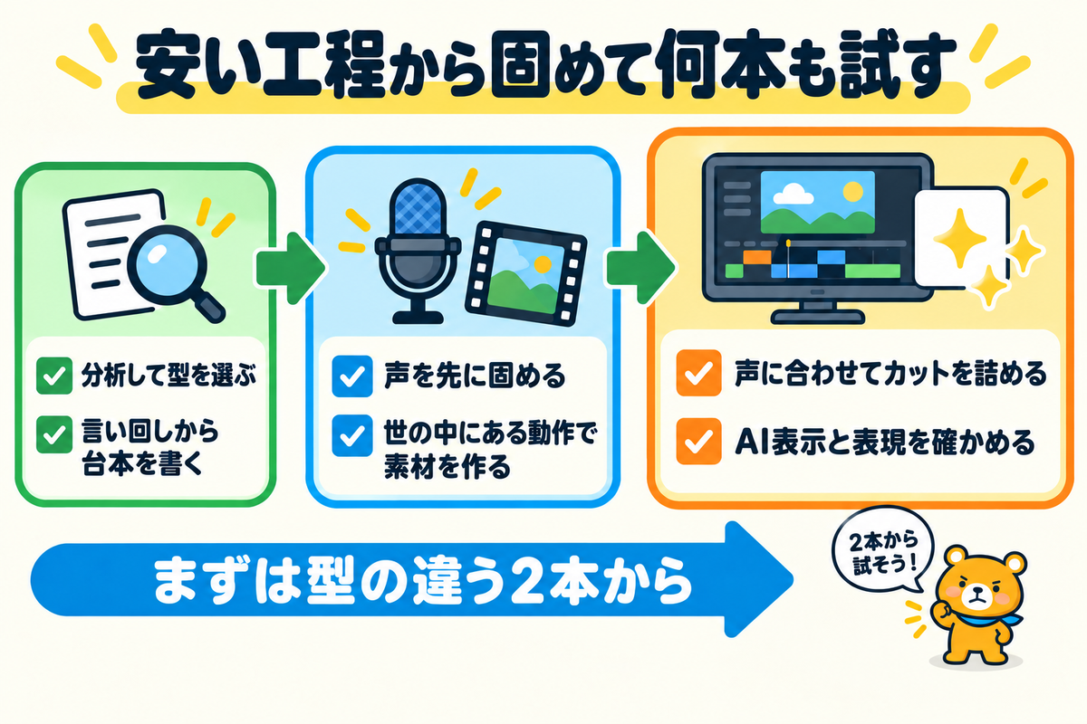 AIだけでショート動画広告を作る進め方をまとめた図解