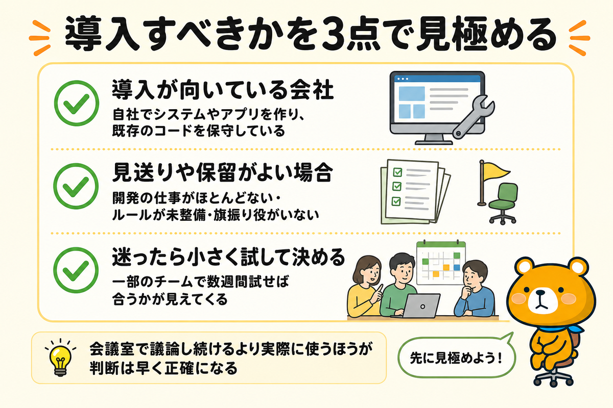 自社に導入すべきかを見極める3つの観点の図解