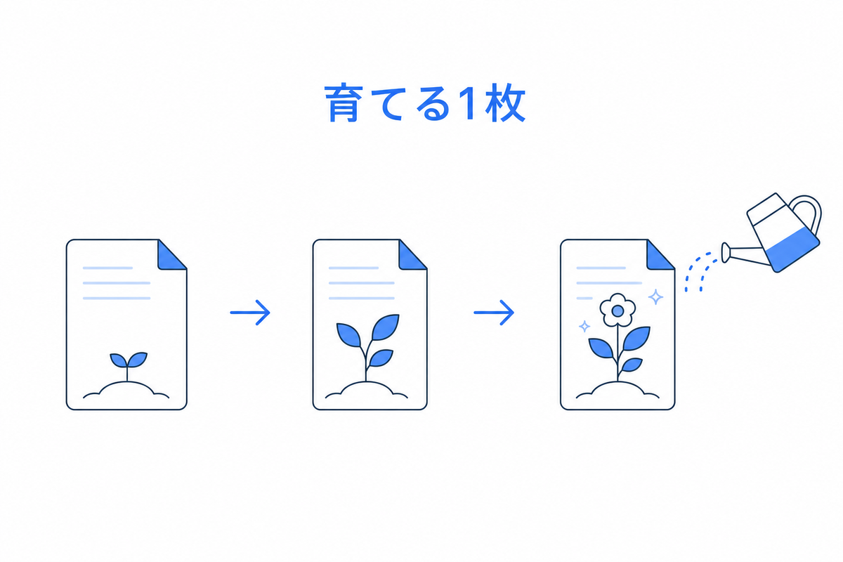 小さく書き始めて育てることを促すまとめの図
