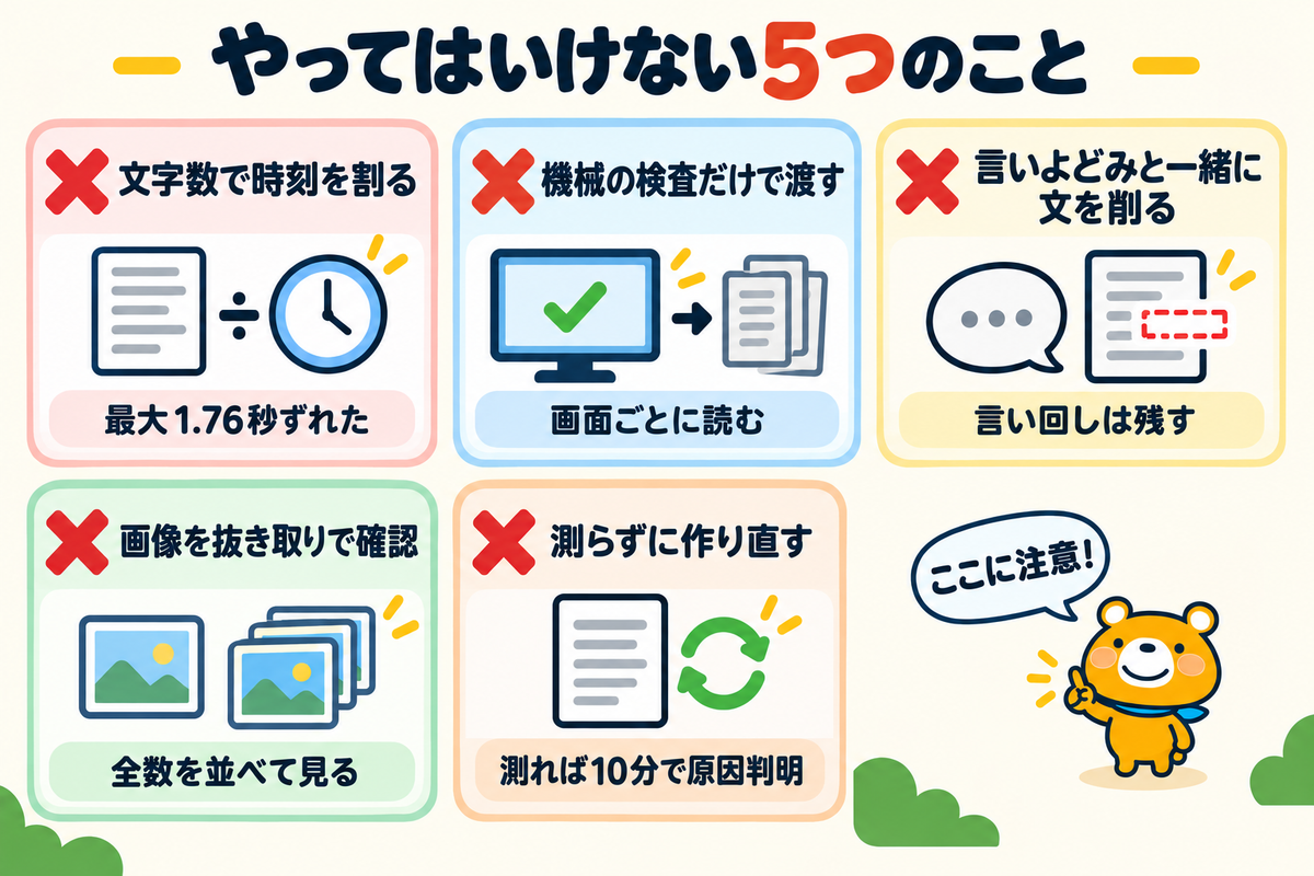 Claude Codeの動画編集で避けたい5つの失敗の図解