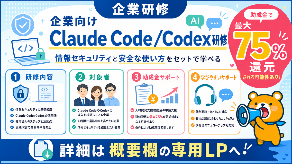 企業向けClaude Code/Codex研修の案内スライド