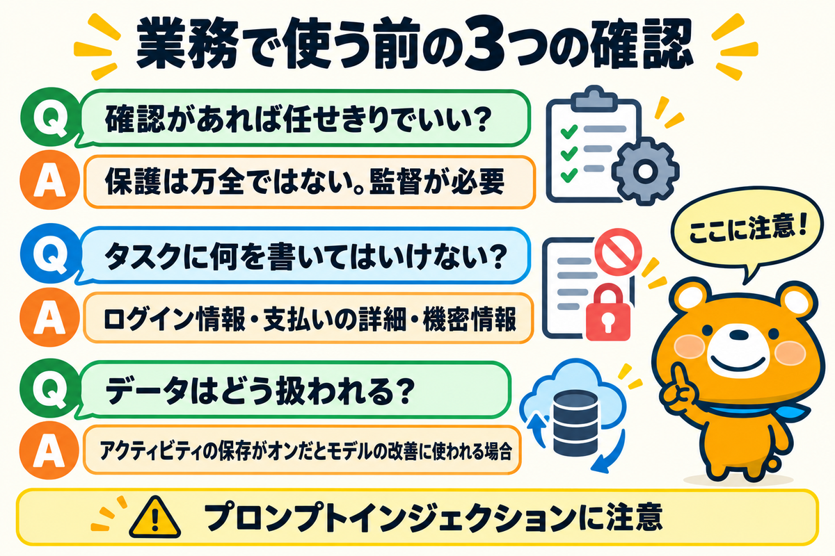 業務でGemini Sparkを使う前の注意点を整理した図解