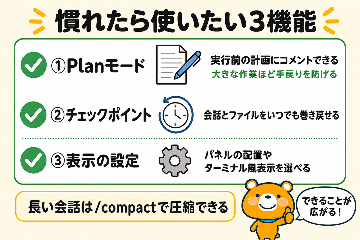 作業の質を上げる3機能を示す図解