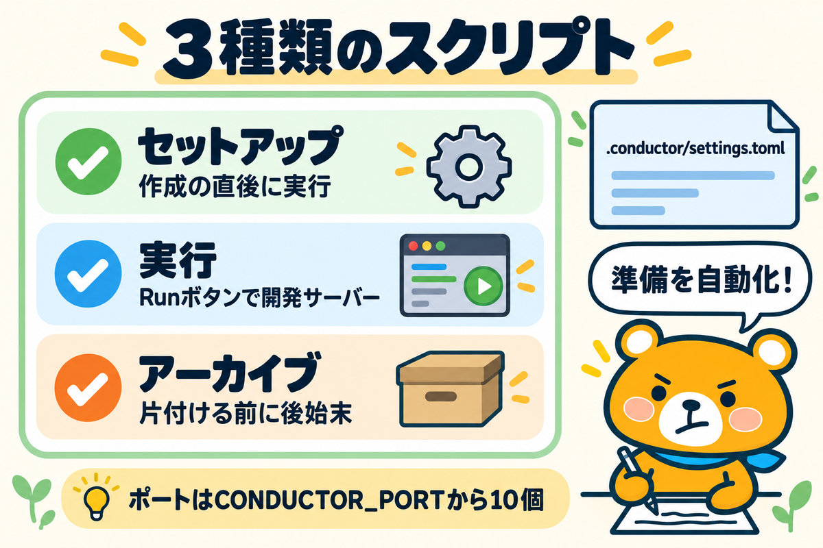 作業場所を整える3種類のスクリプト