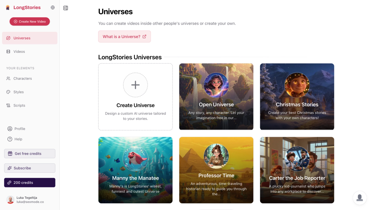 Longstories universe selection