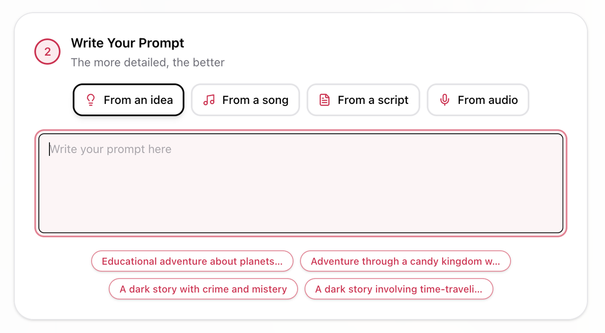 Longstories prompt writing section