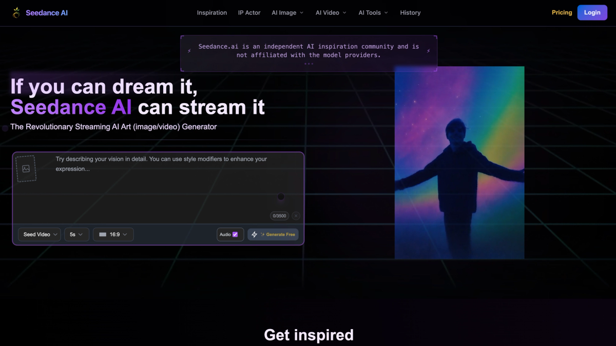 Seedance AI home page