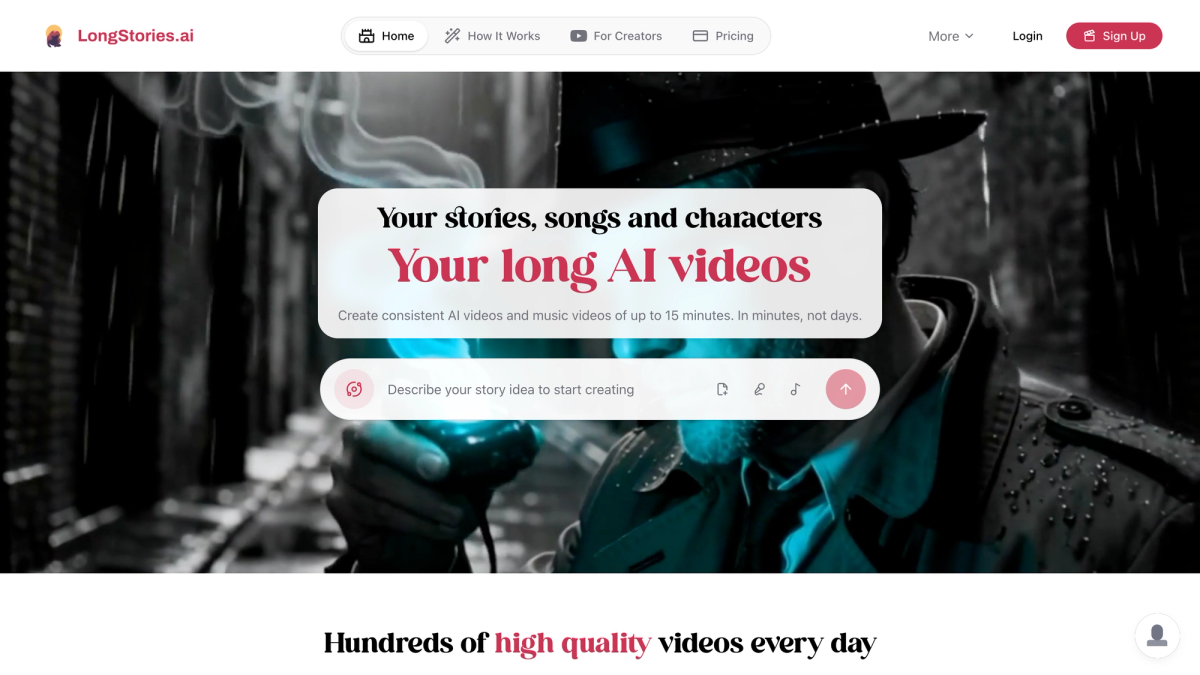 Longstories.ai homepage