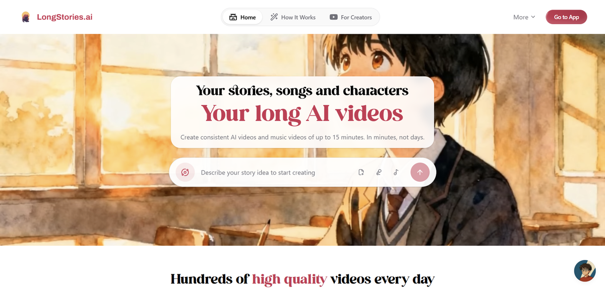 LongStories.ai Home page