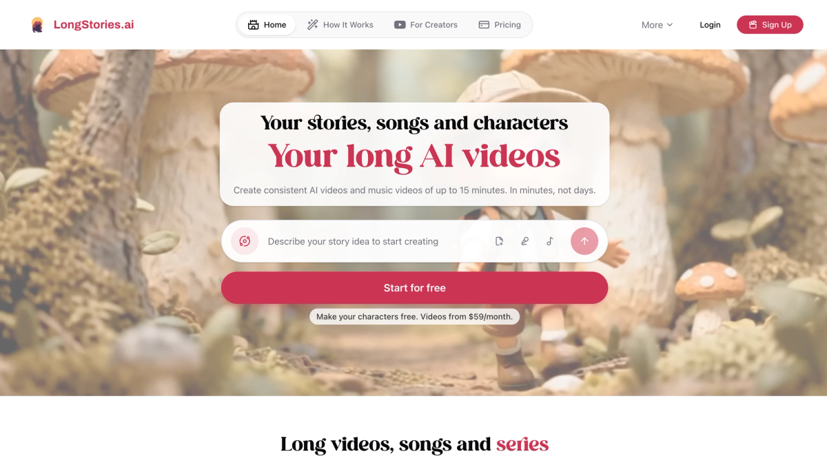 Longstories.ai home page image