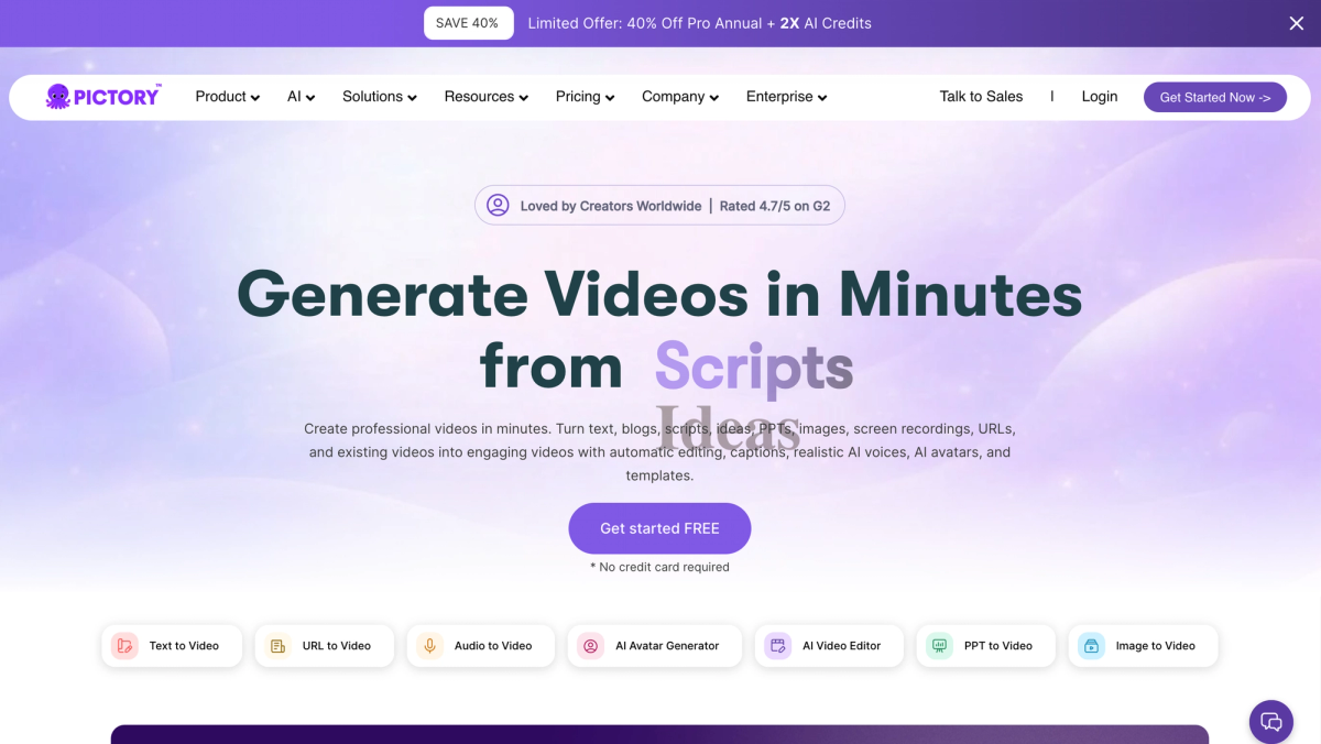 Pictory home page