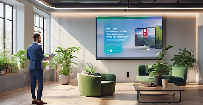 A professional person in a modern office, presenting their skills using a laptop with a TikTok video displayed on the screen.