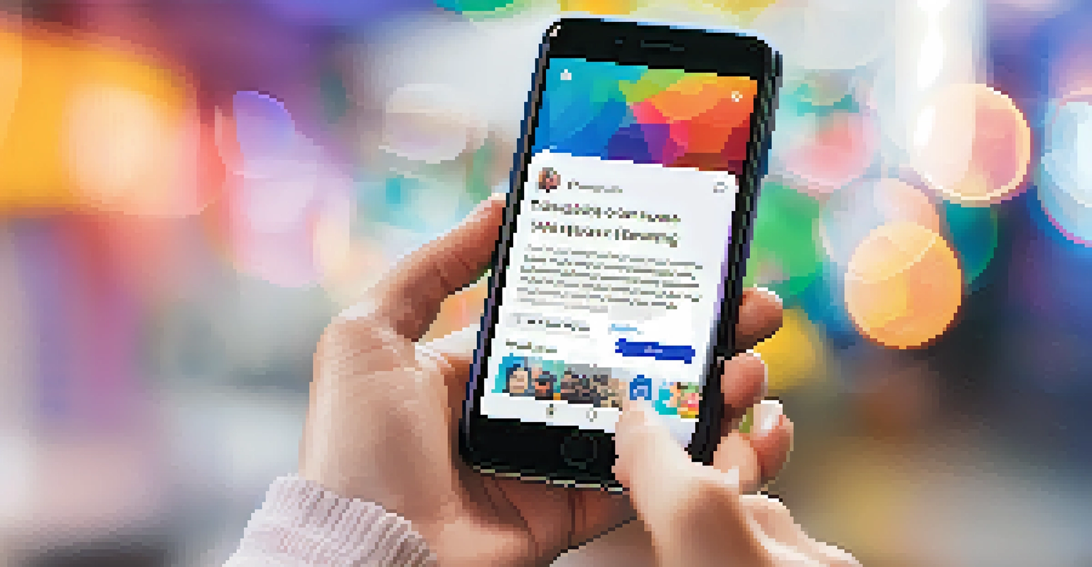 A close-up of a hand holding a smartphone displaying a personal branding social media profile.